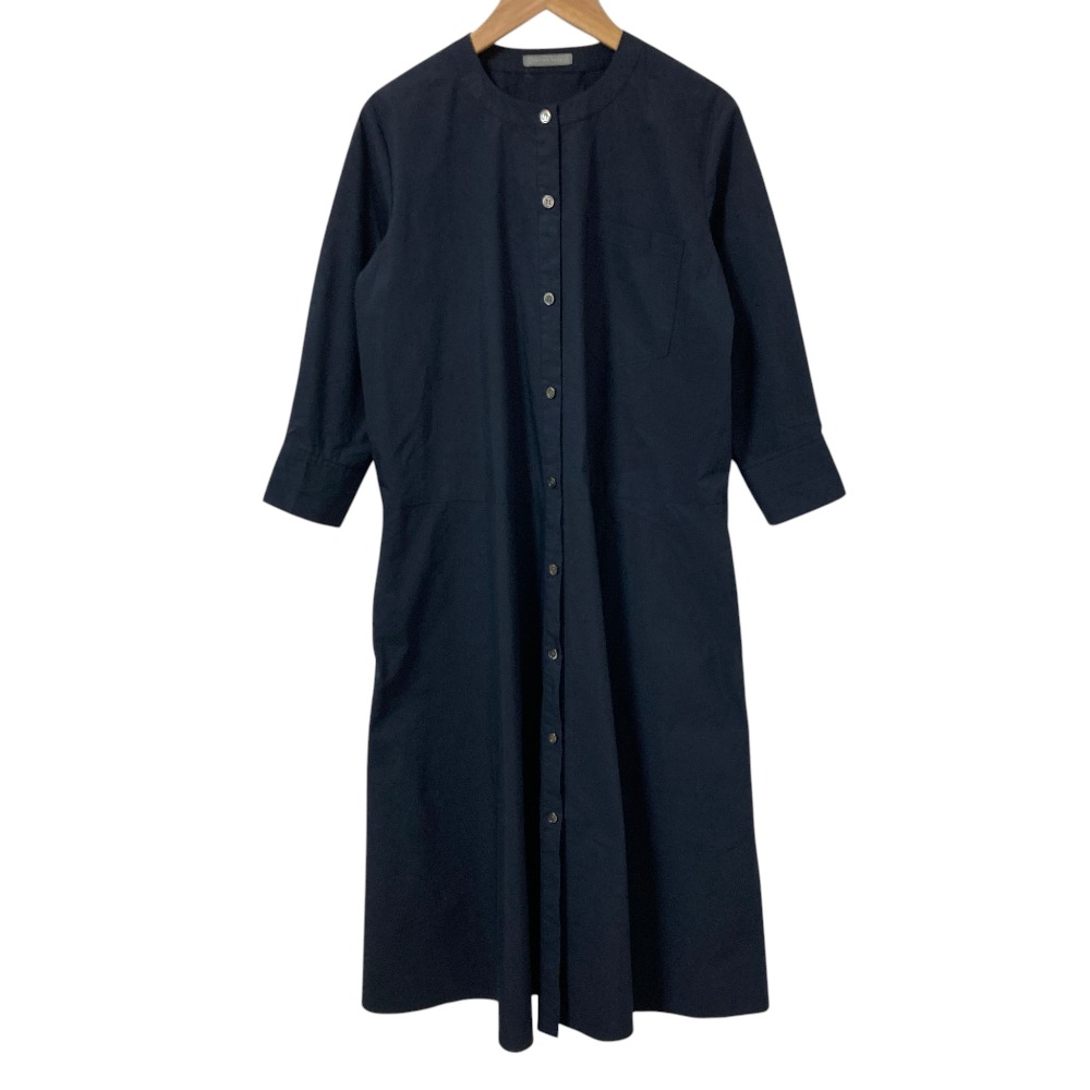 【中古】 24SS theory luxe セオリーリュクス TECH POPLIN ノーカラーシャツワンピース サイズS32 ネイビー レディース Luxs ブランド古着のリュクス|Luxs(ブランド古着のリュクス)