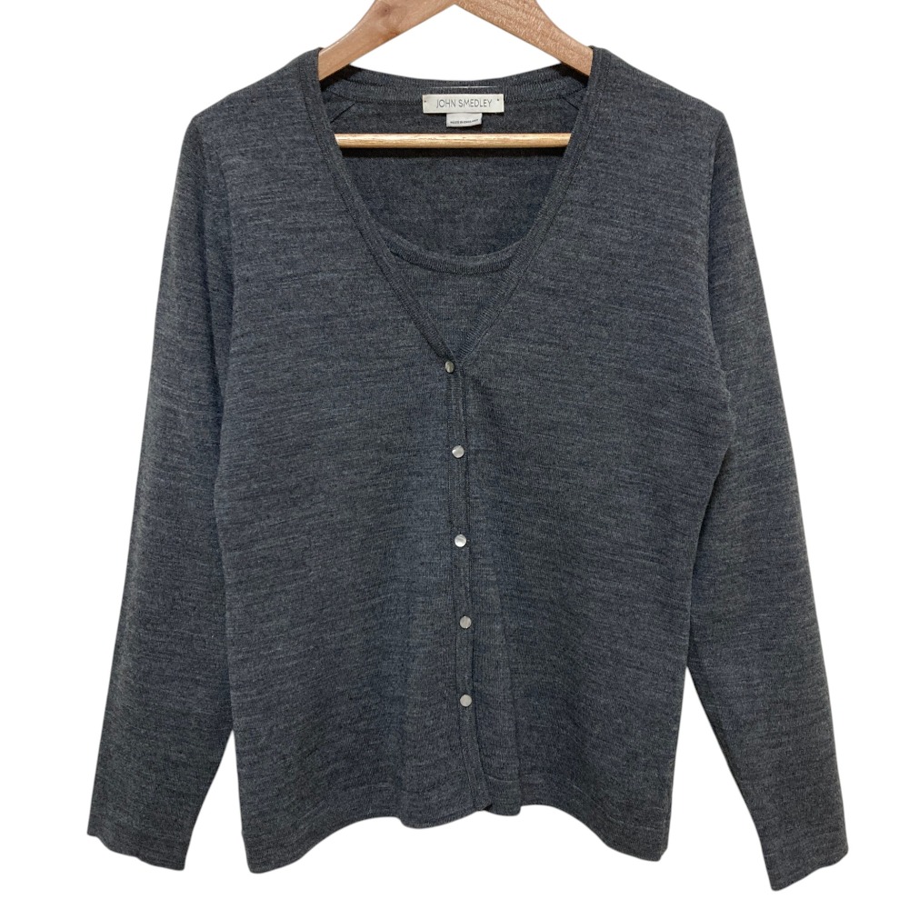 【中古】美品 JOHN SMEDLEY ジョンスメドレー Vネック カーディガン プルオーバー アンサンブルニット サイズS グレー レディース Luxs ブランド古着のリュクス 6,450円