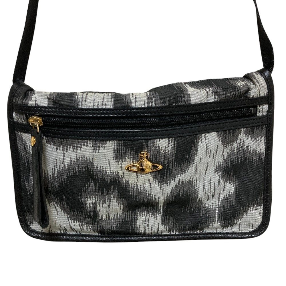 【中古】美品 Vivienne Westwood ヴィヴィアンウエストウッド オーブ レオパード ショルダーバッグ ウォレット グレー×ブラック メンズ レディース Luxs ブランド古着のリュクス