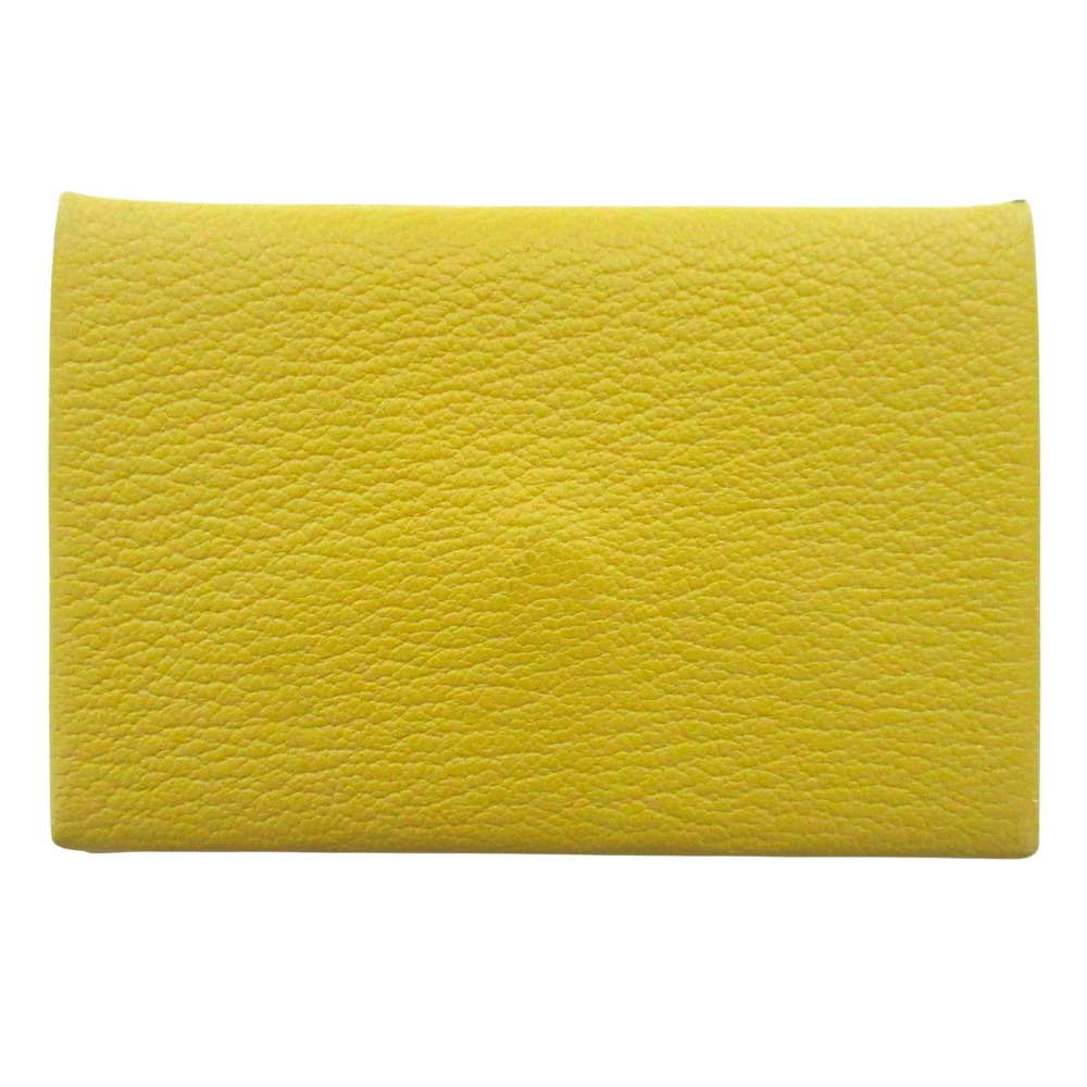 【中古】美品 HERMES エルメス シェーブル カルヴィ カードケース パスケース D刻印 ジョーヌナプル イエロー メンズ レディース Luxs ブランド古着のリュクス