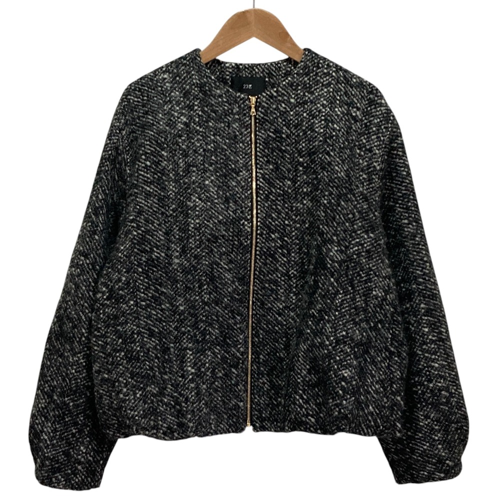 【中古】美品 25AW 23区 ニジュウサンク BALLI ヘリンボーンツイード ノーカラージャケット ブルゾン JKWOGW0512 サイズ38 ブラック レディース Luxs ブランド古着のリュクス|Luxs(ブランド古着のリュクス)