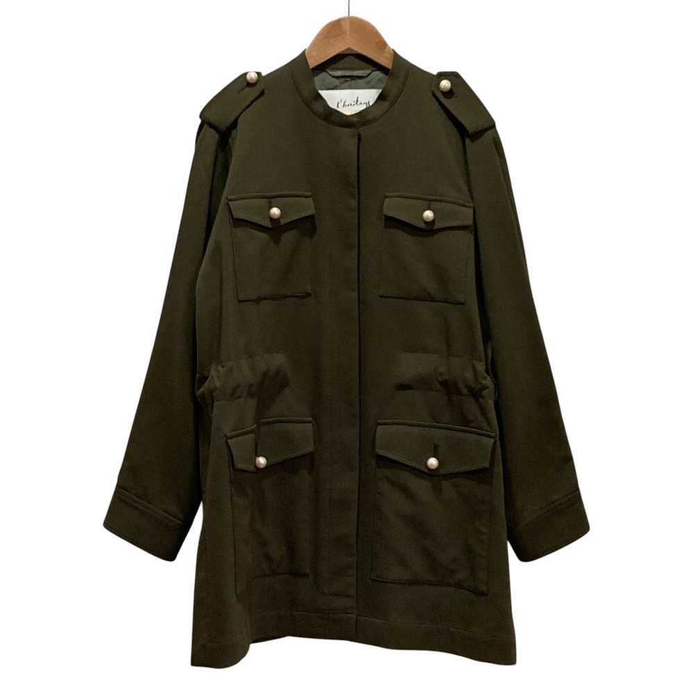 【中古】美品 lheritage martiniqu レリタージュ マルティニーク フェイクパールボタン ノーカラージャケット A0308FJM623 カーキ レディース Luxs ブランド古着のリュクス