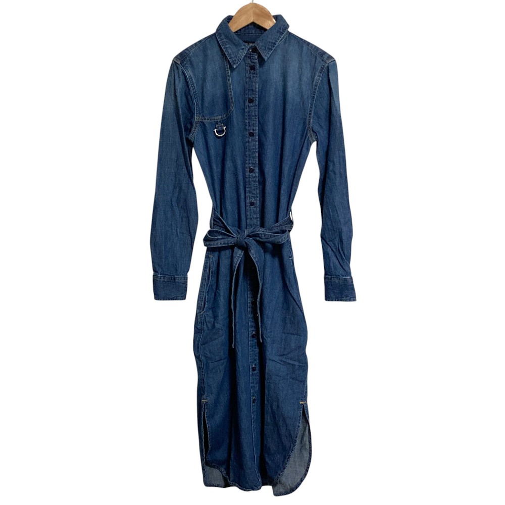 【中古】美品 LAUREN RALPH LAUREN ローレンラルフローレン Dリング付き ウエスタンデニム シャツワンピース 0 ブルー レディース Luxs ブランド古着のリュクス