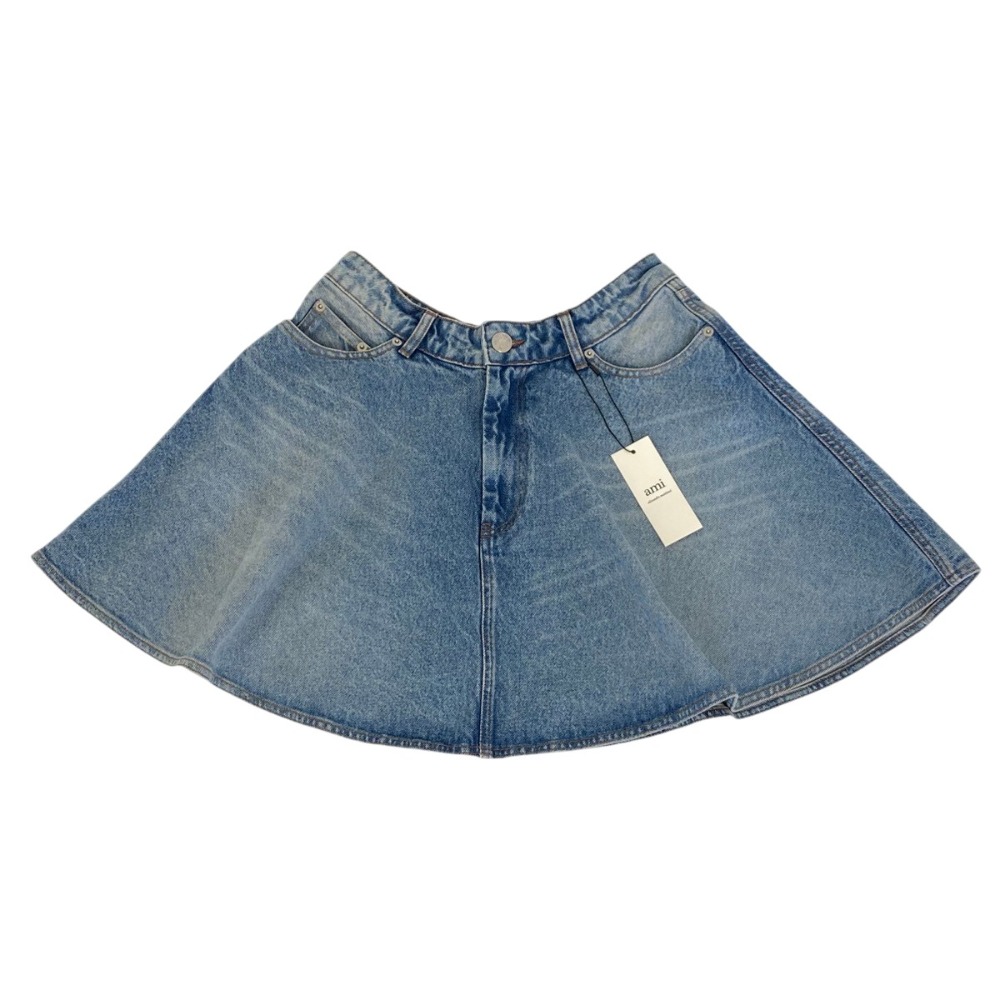 【中古】25SS AMI PARIS アミ パリス ウォッシュ加工 フレア デニム ミニスカート FSK038.DE0046 26サイズ ブルー レディース ミニスカート 未使用｜Luxs（ブランド古着のリュクス）