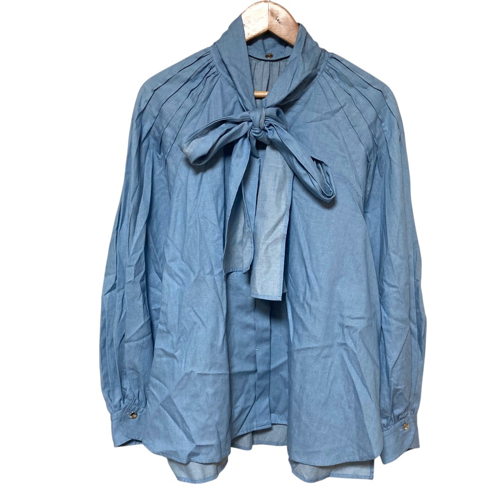 【中古】美品 MUVEIL ミュベール ボウタイ タックブラウス MA244FB002 サイズ36 ライトブルー レディース Luxs ブランド古着のリュクス｜Luxs（ブランド古着のリュクス）
