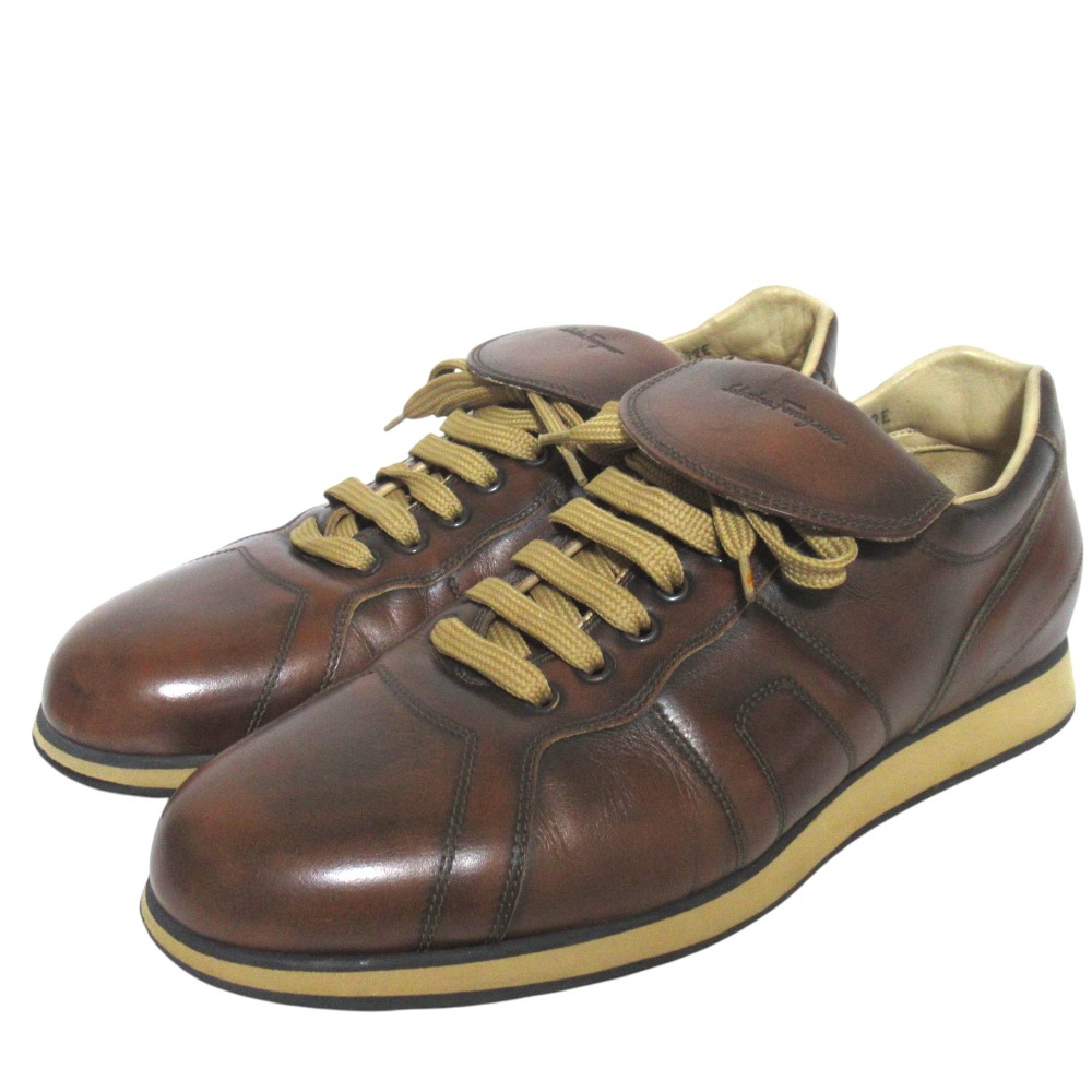 【中古】美品 Salvatore Ferragamo サルヴァトーレフェラガモ ローカット レザースニーカー サイズ8.5 2E 約26.5cm ブラウン メンズ Luxs ブランド古着のリュクス|Luxs(ブランド古着のリュクス)
