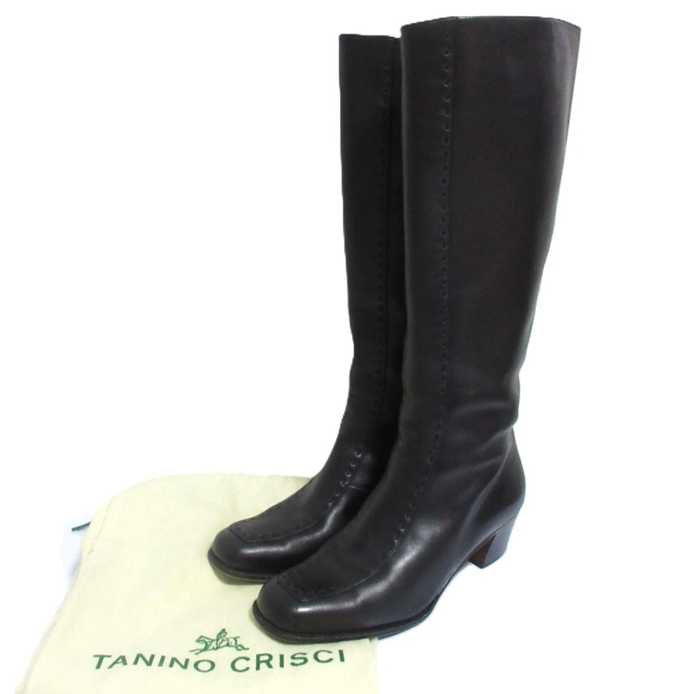 【中古】 TANINO CRISCI タニノクリスティー サイドジップ レザー ロングブーツ 38 24cm相当 ブラック レディース Luxs ブランド古着のリュクス