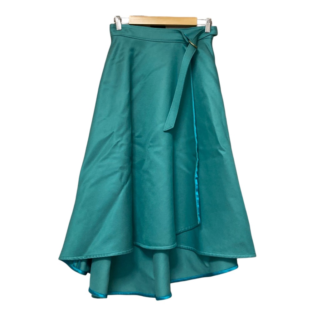 【中古】美品 Drawer ドゥロワー ヘムライン ラップ フレアスカート 6524-299-1251 サイズ38 グリーン レディース Luxs ブランド古着のリュクス