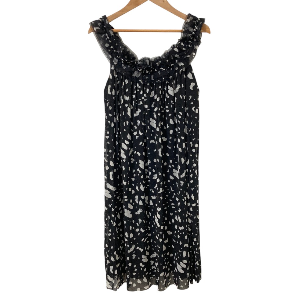 【中古】美品 VIVIENNE TAM ヴィヴィアンタム パワーネット ドットプリント フリルワンピース サイズ0 ブラック レディース Luxs ブランド古着のリュクス|Luxs(ブランド古着のリュクス)