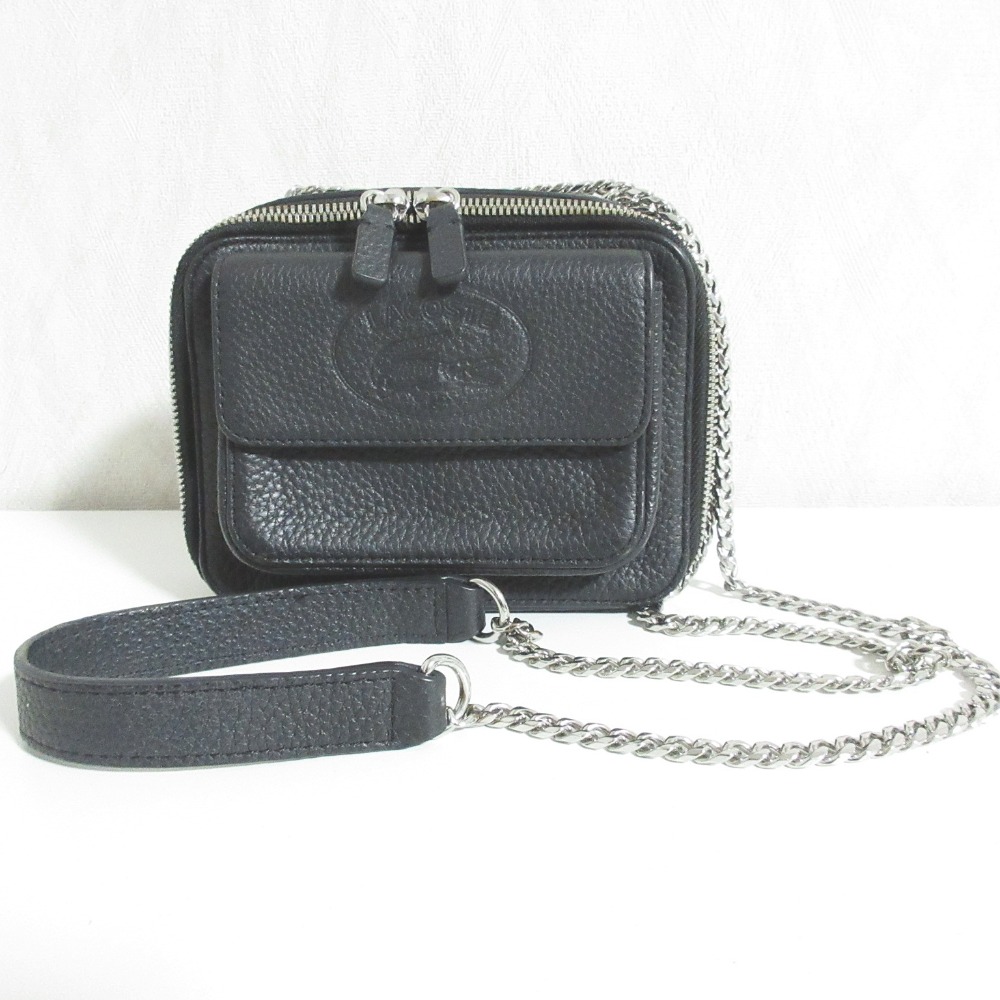 【中古】美品 LACOSTE ラコステ CROCO CREW パッチポケット レザー チェーンショルダーバッグ ブラック レディース Luxs ブランド古着のリュクス｜Luxs（ブランド古着のリュクス）