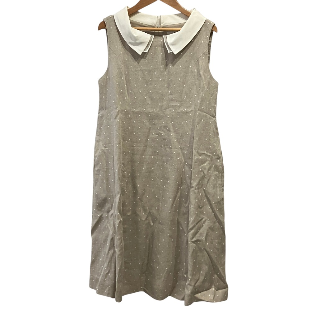 【中古】美品 FOXEY フォクシー Dress Linen Sucre ドット柄 襟付き ノースリーブワンピース 35399 サイズ40 グレージュ レディース Luxs ブランド古着のリュクス｜Luxs（ブランド古着のリュクス）