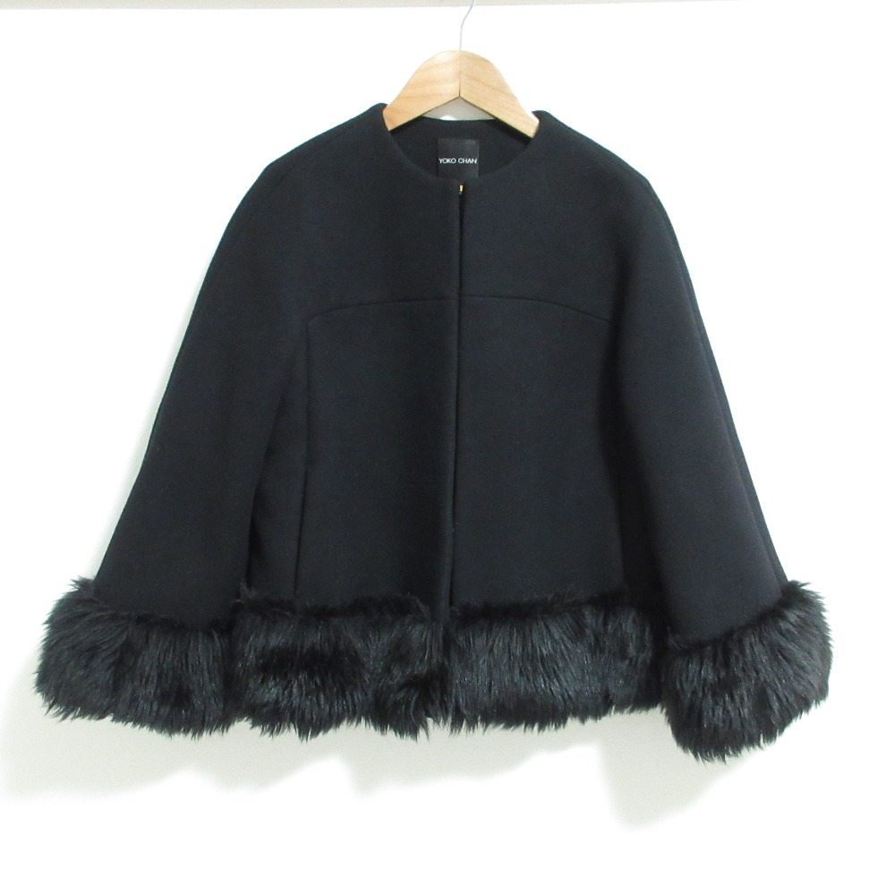 【中古】良品 YOKO CHAN ヨーコチャン ノーカラーファージャケット 36サイズ ブラック レディース Luxs ブランド古着のリュクス