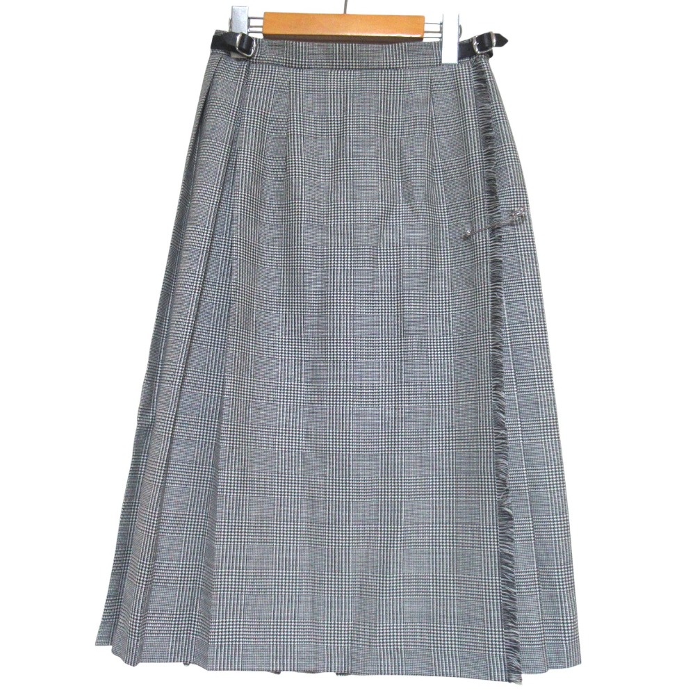 【中古】美品 O'NEIL of DUBLIN オニールオブダブリン グレンチェック柄 ウール プリーツ ラップスカート サイズ42 ブラック&times;ホワイト レディース Luxs ブランド古着のリュクス｜Luxs（ブランド古着のリュクス）