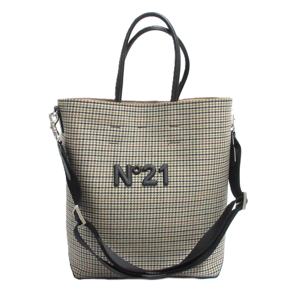 【中古】 N&deg;21 ヌメロヴェントゥーノ チェック ロゴプレート ショルダーバッグ トートバッグ ブラウン系 マルチカラー レディース Luxs ブランド古着のリュクス｜Luxs（ブランド古着のリュクス）