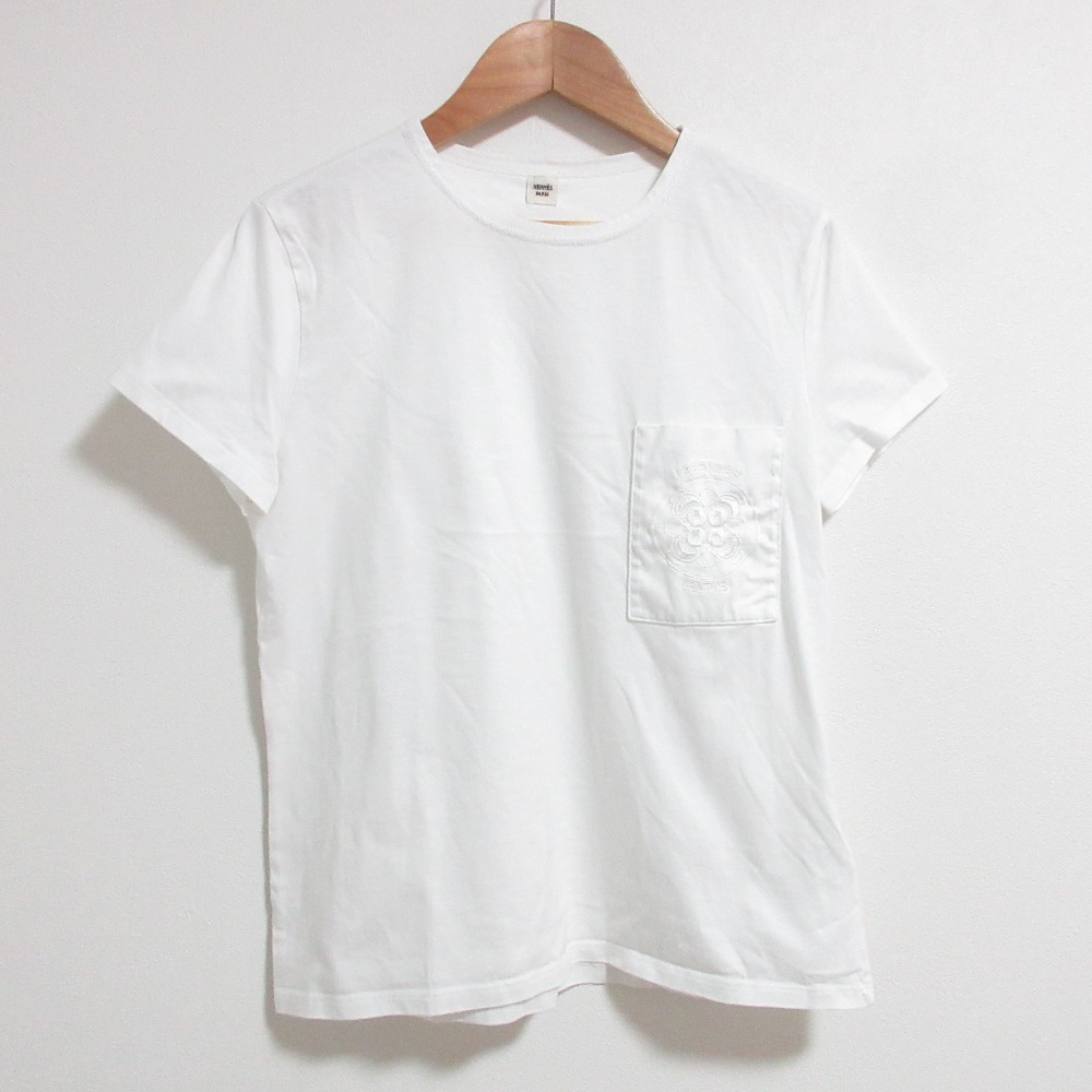 【中古】良品 HERMES エルメス エンブロイダリー ポケットTシャツ 36サイズ ホワイト レディース Luxs ブランド古着のリュクス|Luxs(ブランド古着のリュクス)