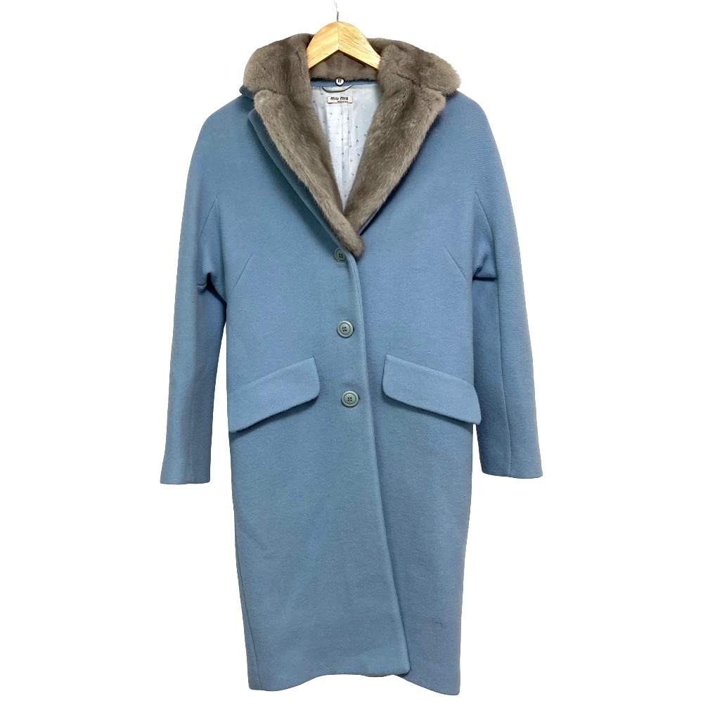 【中古】美品 miu miu ミュウミュウ ミンクファー ウールコート サイズ36 ブルー レディース Luxs ブランド古着のリュクス｜Luxs（ブランド古着のリュクス）