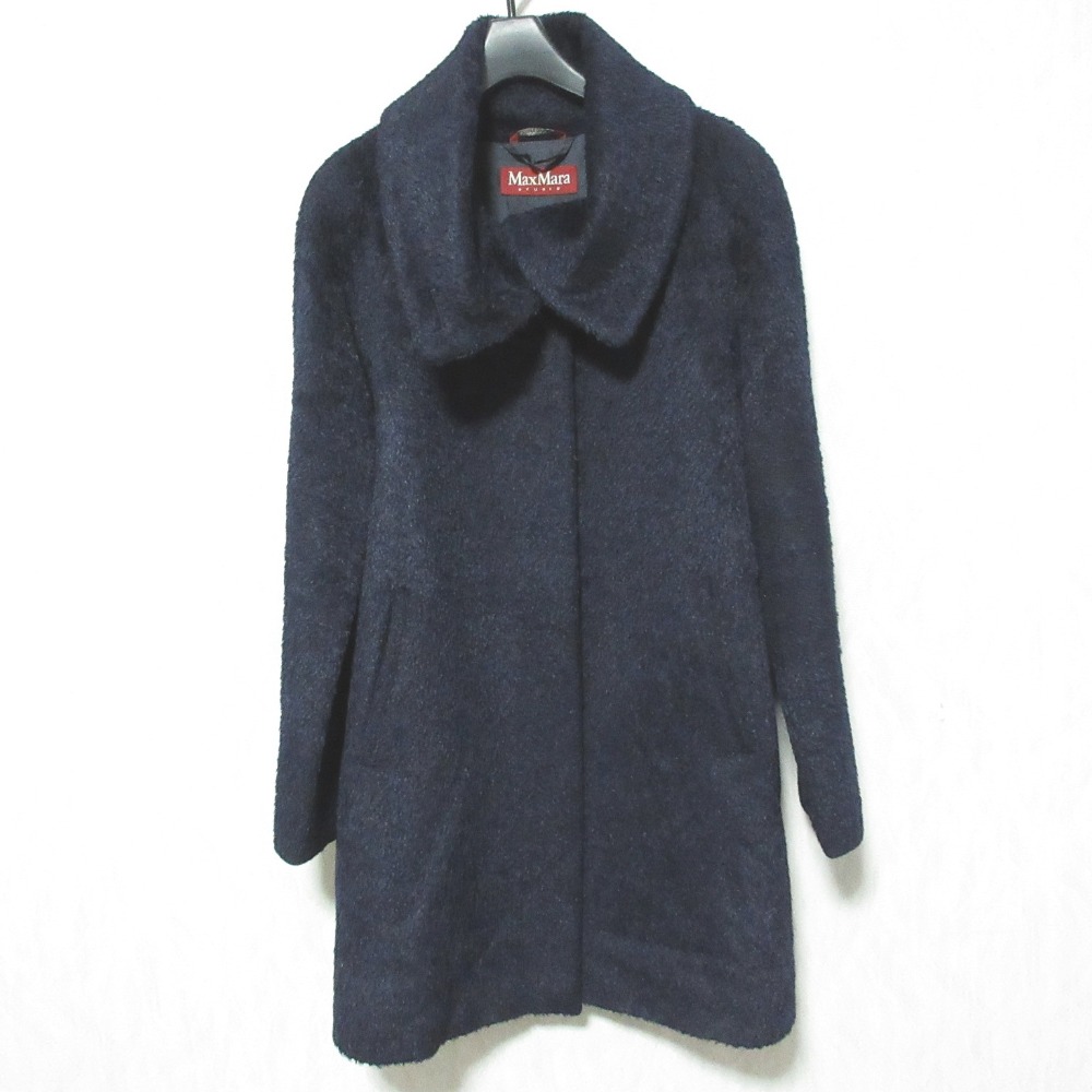 【中古】美品 MaxMara STUDIO マックスマーラ ステュディオ アルパカシャギー コート サイズ40 ネイビー レディース Luxs ブランド古着のリュクス|Luxs(ブランド古着のリュクス)