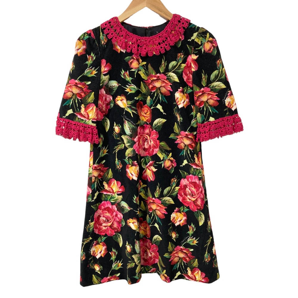 【中古】美品 DOLCE & GABBANA ドルチェアンドガッバーナ フローラルプリント ワンピース サイズ36 ブラック マルチカラー レディース Luxs ブランド古着のリュクス|Luxs(ブランド古着のリュクス)