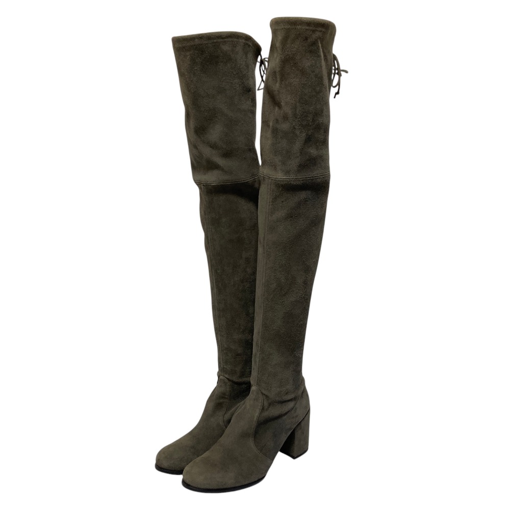 【中古】良品 STUART WEITZMAN スチュアートワイツマン TIELAND スエード ニーハイ ストレッチブーツ サイズ7 1/2 M 24.5cm相当 グレー レディース Luxs ブランド古着のリュクス｜Luxs（ブランド古着のリュクス）