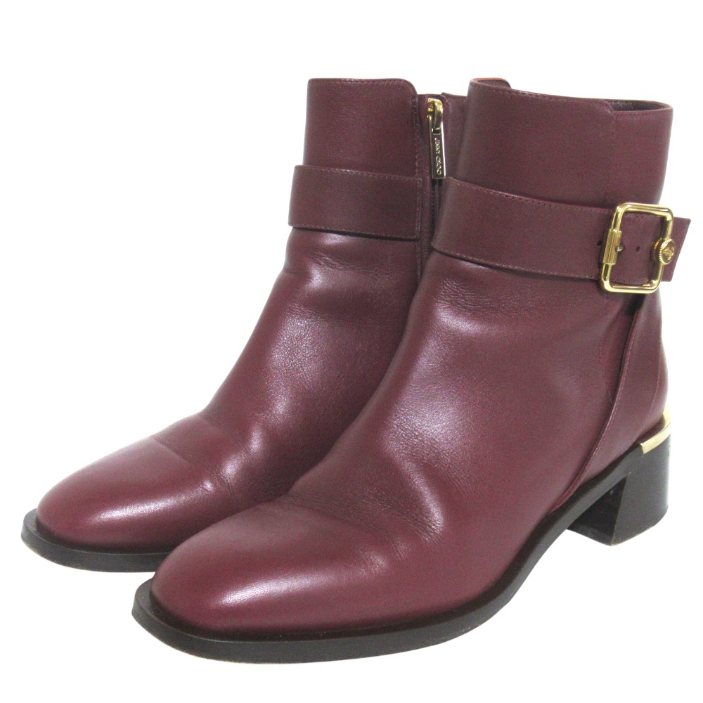 【中古】美品 JIMMY CHOO ジミーチュウ ベルトデザイン サイドジップ アンクルブーツ ショートブーツ サイズ35.5 約22.5cm ボルドー レディース Luxs ブランド古着のリュクス｜Luxs（ブランド古着のリュクス）