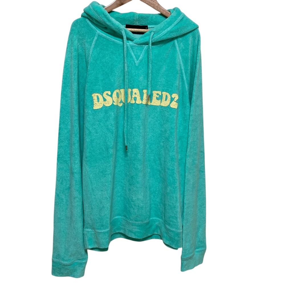 【中古】良品 Dsquared2 ディースクエアード ロゴプリント パイル地 プルオーバーパーカー S71GU0578 サイズL ライトグリーン メンズ Luxs ブランド古着のリュクス｜Luxs（ブランド古着のリュクス）