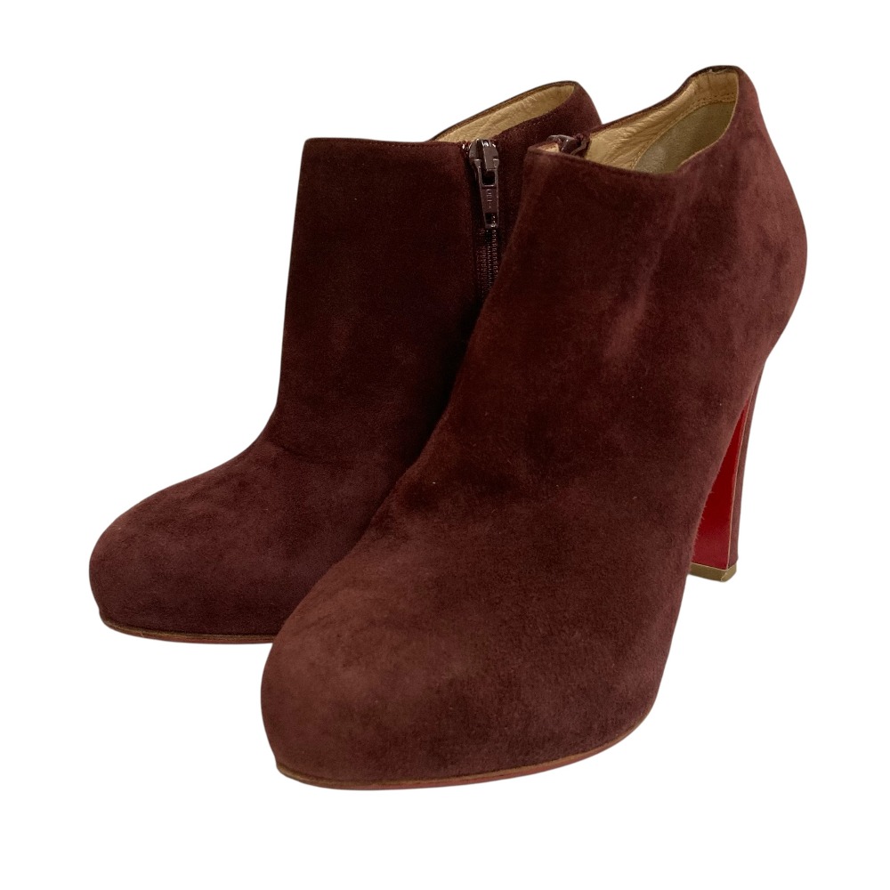 【中古】美品 Christian Louboutin クリスチャンルブタン スエード ハイヒール ブーティ ショートブーツ 36.5 23.5cm相当 ボルドー レディース Luxs ブランド古着のリュクス｜Luxs（ブランド古着のリュクス）