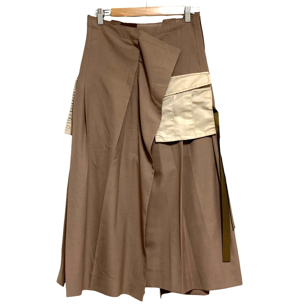 【中古】美品 sacai サカイ Suiting Mix Skirt サテン ロングスカート 22-05899 サイズ1 ベージュ レディース Luxs ブランド古着のリュクス|Luxs(ブランド古着のリュクス)