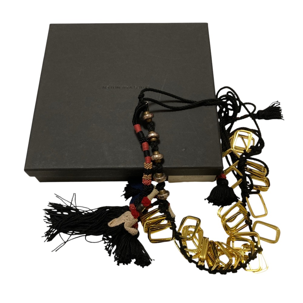 【中古】美品 Dries Van Noten ドリスヴァンノッテン タッセル フリンジ ネックレス ブラック ゴールドカラー メンズ レディース Luxs ブランド古着のリュクス|Luxs(ブランド古着のリュクス)