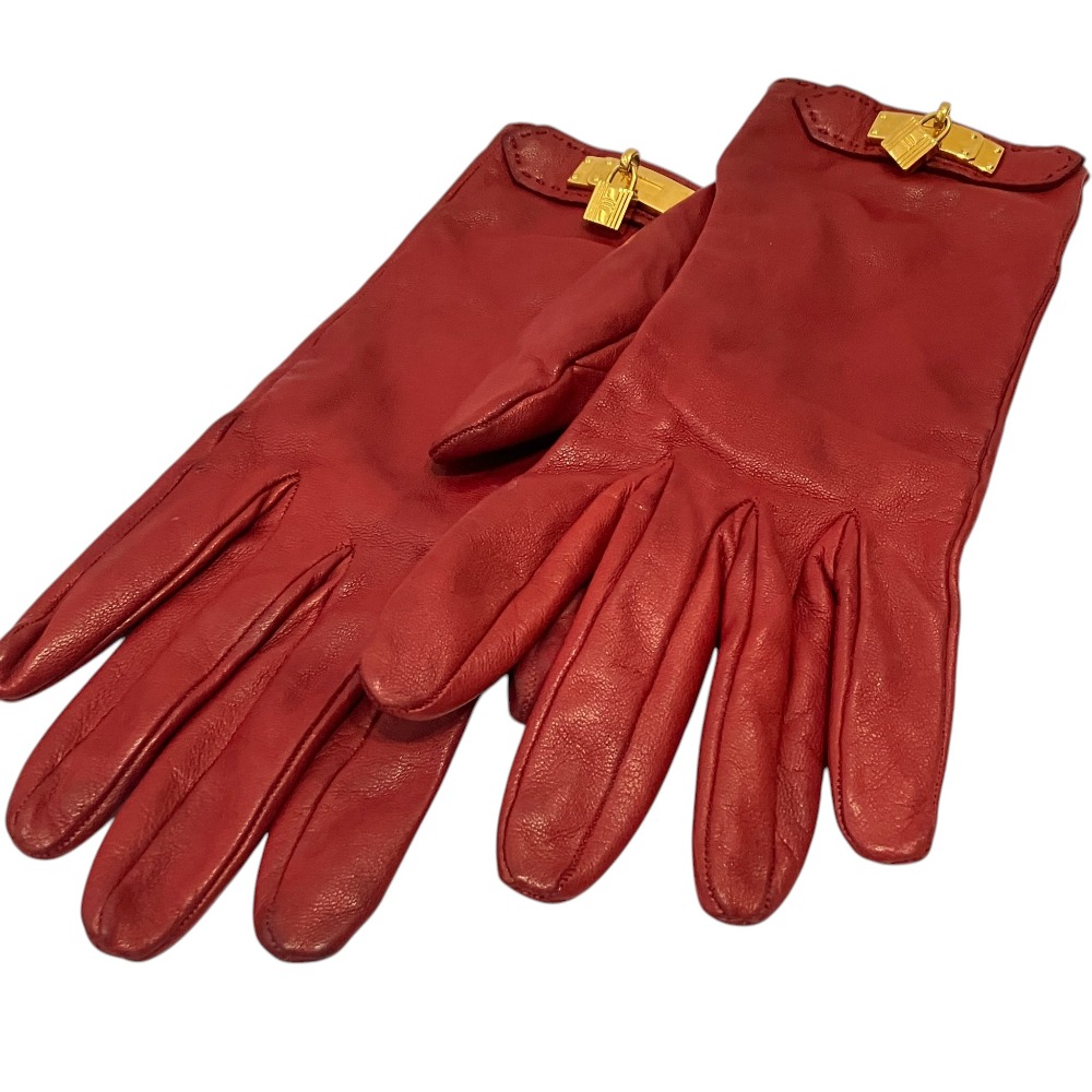 【中古】良品 HERMES エルメス ケリー ラムレザー グローブ 手袋 L レッド レディース Luxs ブランド古着のリュクス|Luxs(ブランド古着のリュクス)