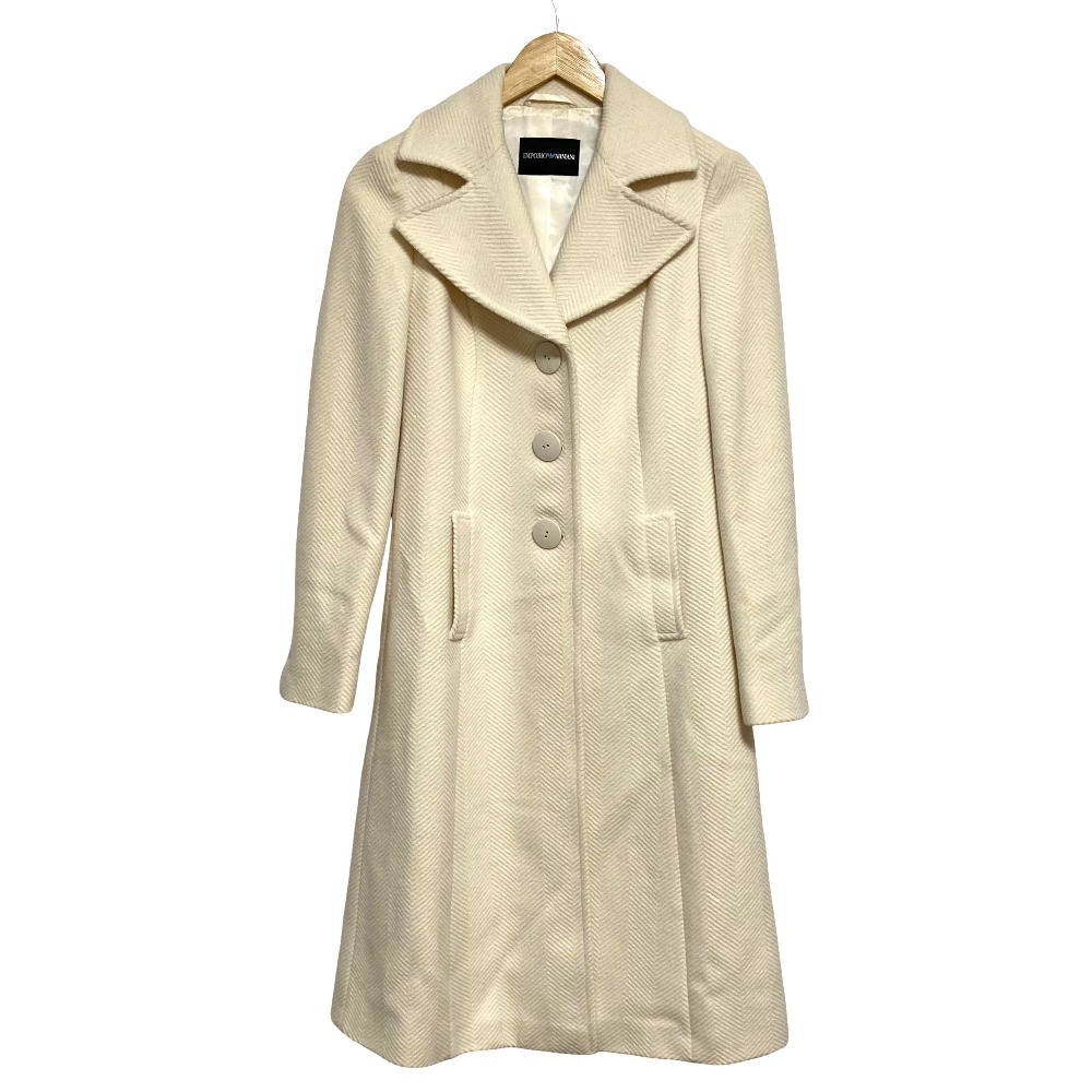 【中古】良品 EMPORIO ARMANI エンポリオアルマーニ ヘリンボーン アンゴラブレンド ウールコート サイズ38 ホワイト レディース Luxs ブランド古着のリュクス|Luxs(ブランド古着のリュクス)