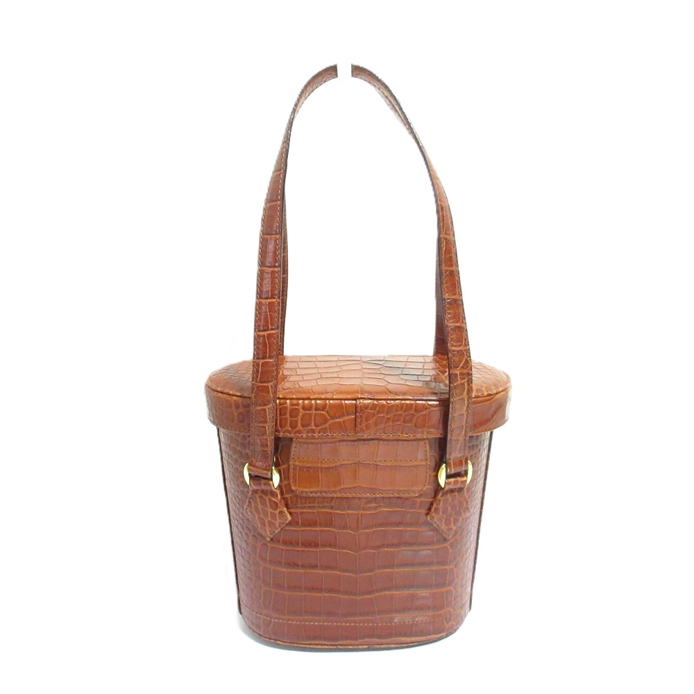 【中古】良品 FOXEY フォクシー クロコ型押しレザー バニティバッグ 2Way ショルダーバッグ ブラウン レディース Luxs ブランド古着のリュクス｜Luxs（ブランド古着のリュクス）