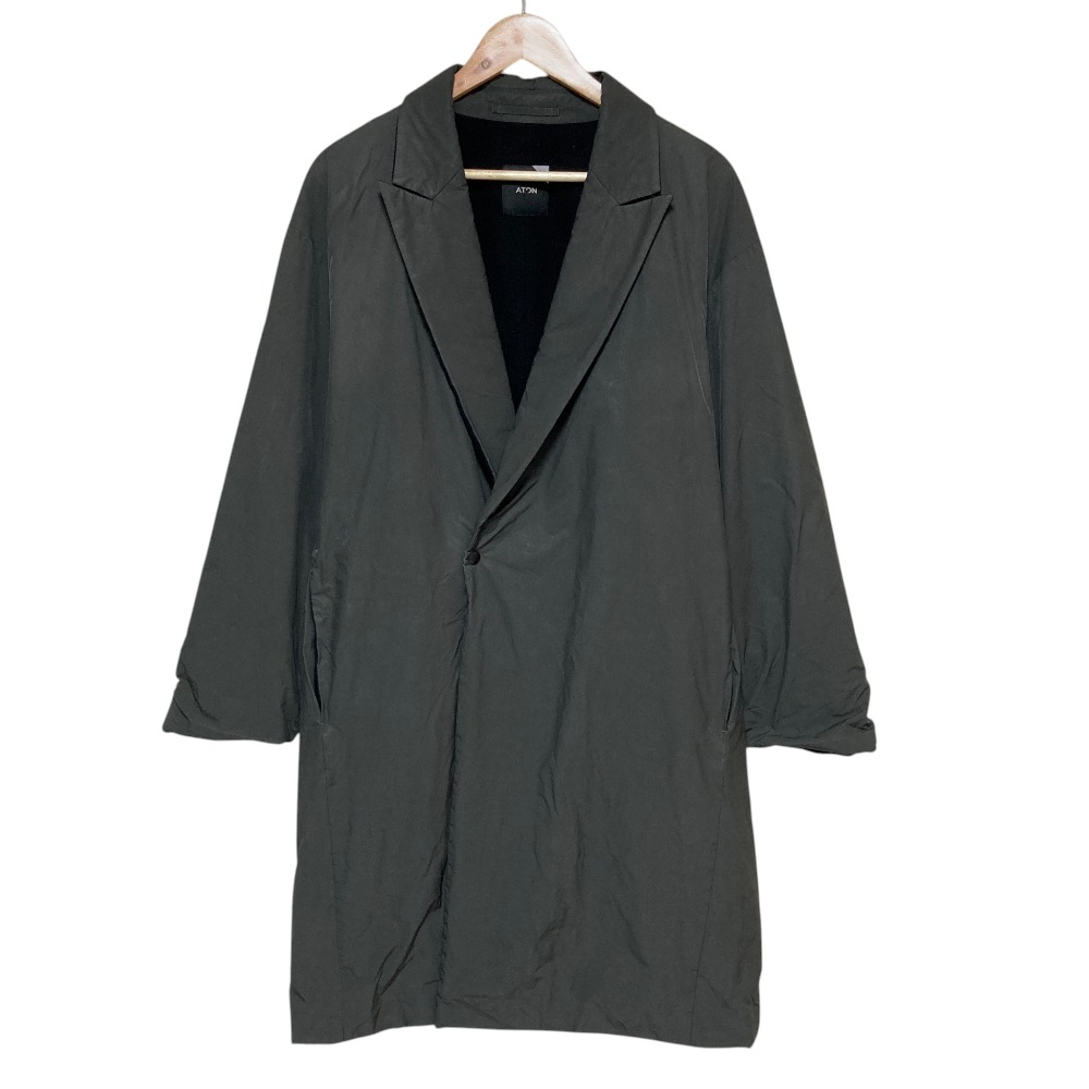 【中古】良品 ATON エイトン NYLON PEAKED LAPEL COAT ポケットラペルコート 2 カーキ レディース Luxs ブランド古着のリュクス|Luxs(ブランド古着のリュクス)