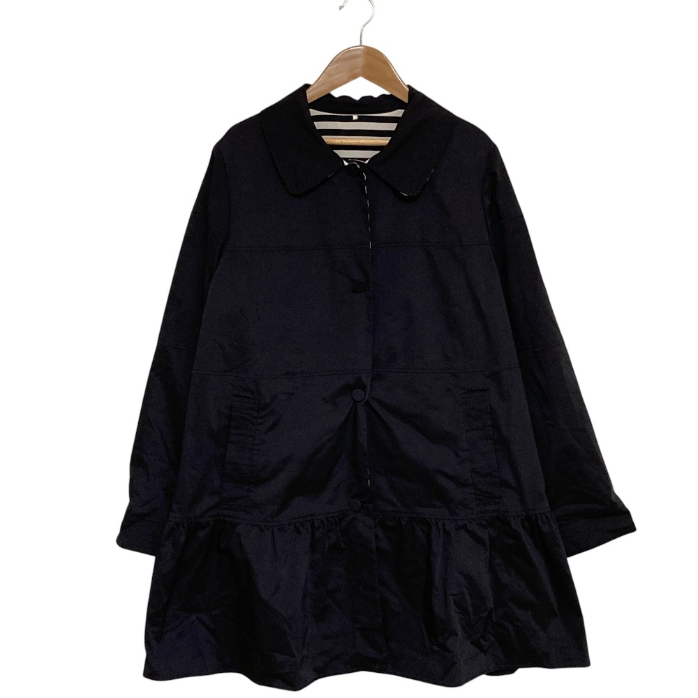 【中古】美品 TO BE CHIC トゥービーシック リバーシブル フレア ステンカラーコート 大きいサイズ46 ネイビー ホワイト ブラック レディース Luxs ブランド古着のリュクス｜Luxs（ブランド古着のリュクス）
