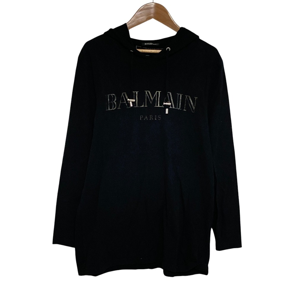 【中古】美品 BALMAIN バルマン ロゴプリント プルオーバー フーディ パーカー SH11006 I128 サイズS ブラック メンズ Luxs ブランド古着のリュクス｜Luxs（ブランド古着のリュクス）
