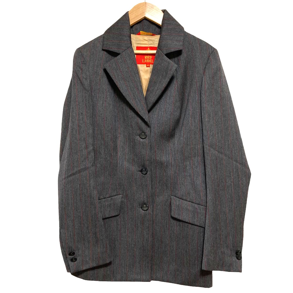 【中古】美品 Vivienne Westwood RED LABEL ヴィヴィアンウエストウッドレッドレーベル オーブボタン ストライプジャケット サイズ40 グレー レディース Luxs ブランド古着のリュクス｜Luxs（ブランド古着のリュクス）
