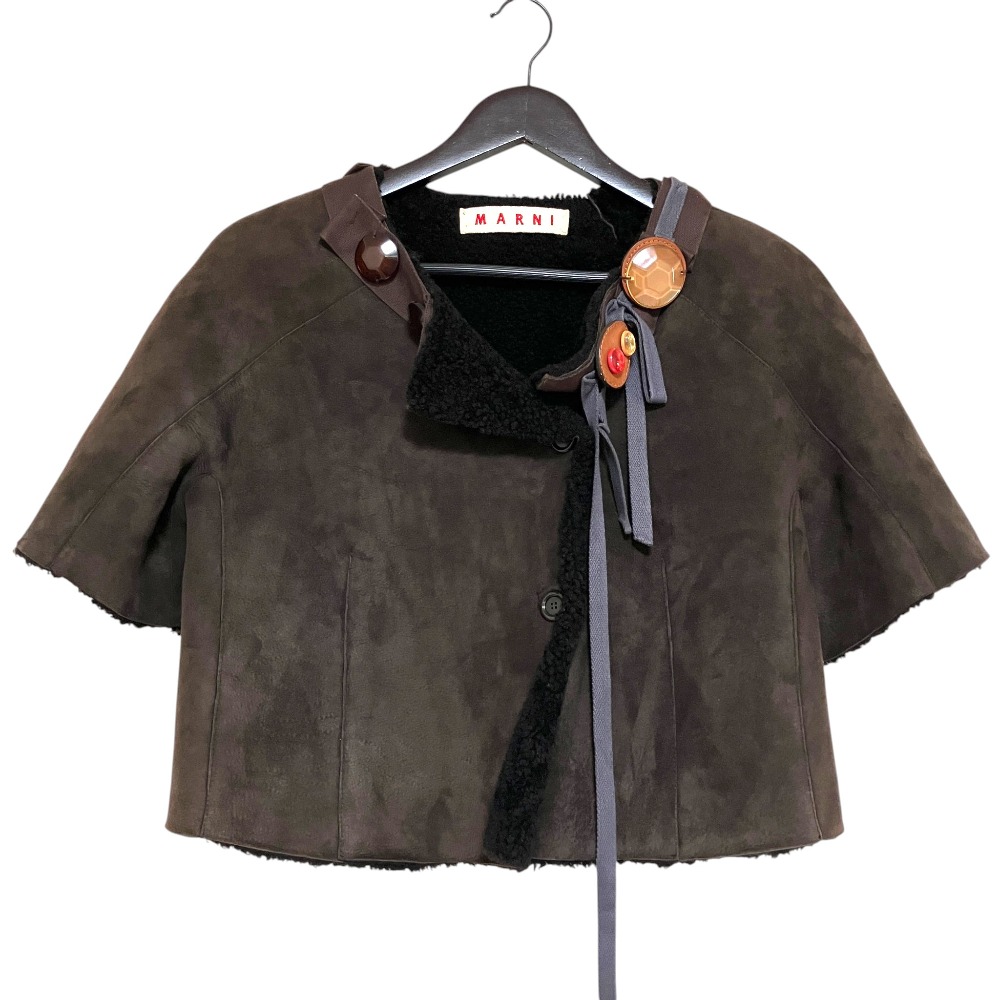 【中古】美品 MARNI マルニ ビーズ刺繍 ムートン ショートコート ジャケット サイズ42 ブラウン レディース Luxs ブランド古着のリュクス|Luxs(ブランド古着のリュクス)