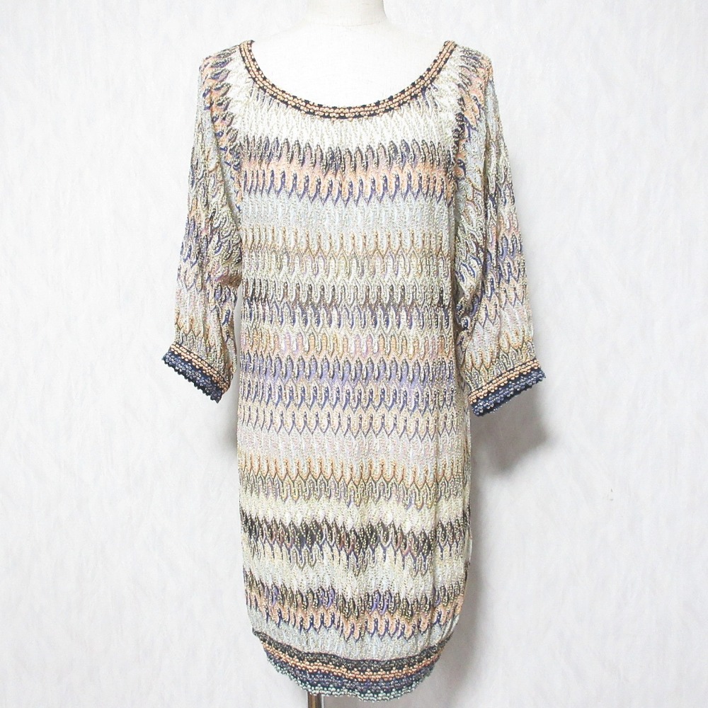【中古】美品 MISSONI ミッソーニ ラウンドネック ワンピース 146205 サイズ40 マルチカラー レディース Luxs ブランド古着のリュクス|Luxs(ブランド古着のリュクス)