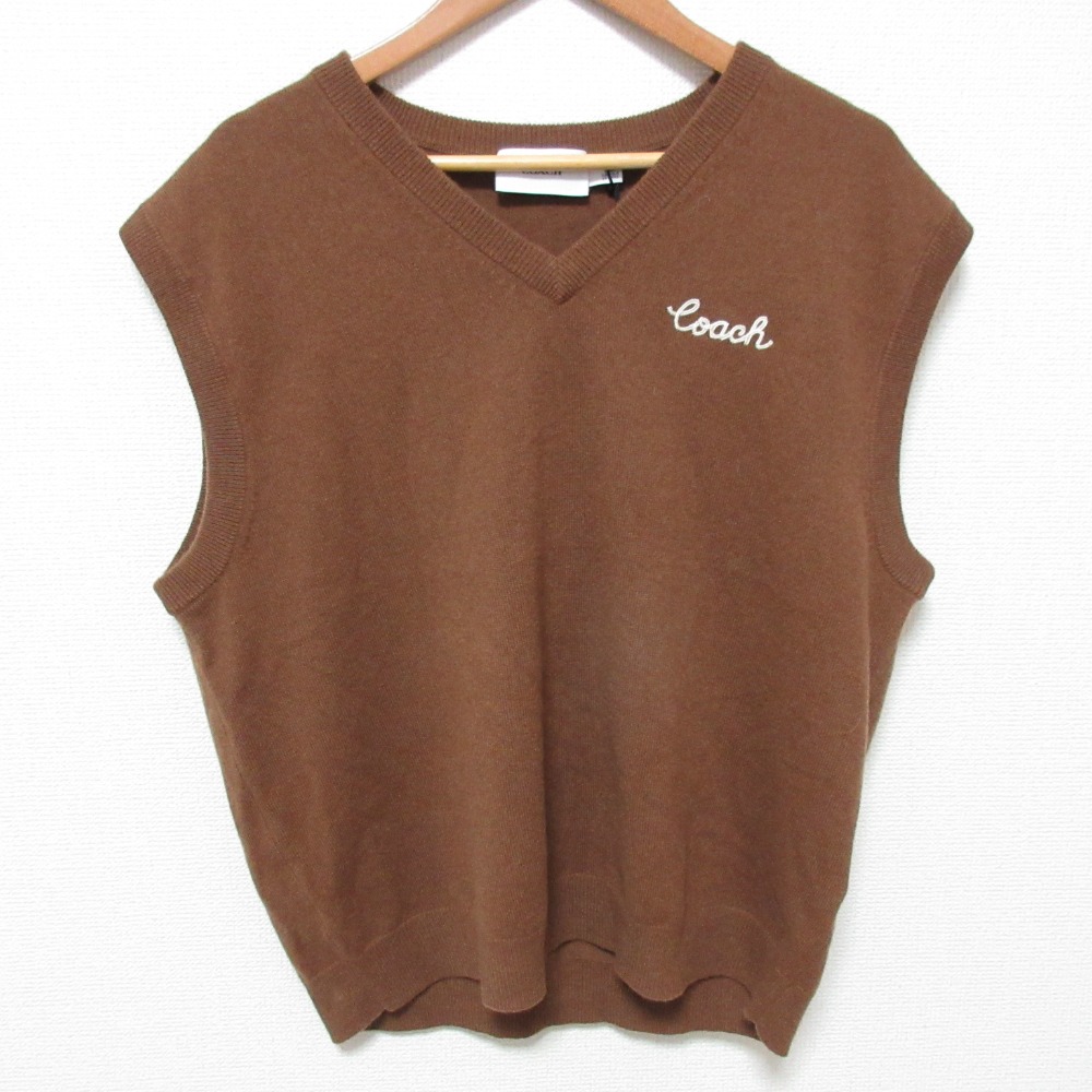 【中古】美品 COACH コーチ カシミヤ セーター ベスト CT434 サイズM ブラウン レディース Luxs ブランド古着のリュクス|Luxs(ブランド古着のリュクス)