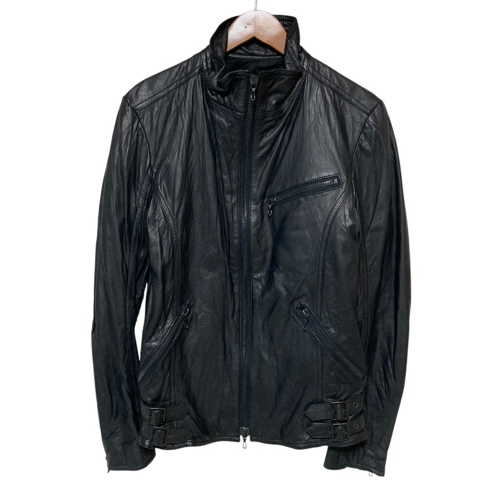 【中古】良品 Shellac シェラック ウォッシャブルレザー ライダースジャケット 29007 サイズ46 ブラック メンズ Luxs ブランド古着のリュクス｜Luxs（ブランド古着のリュクス）
