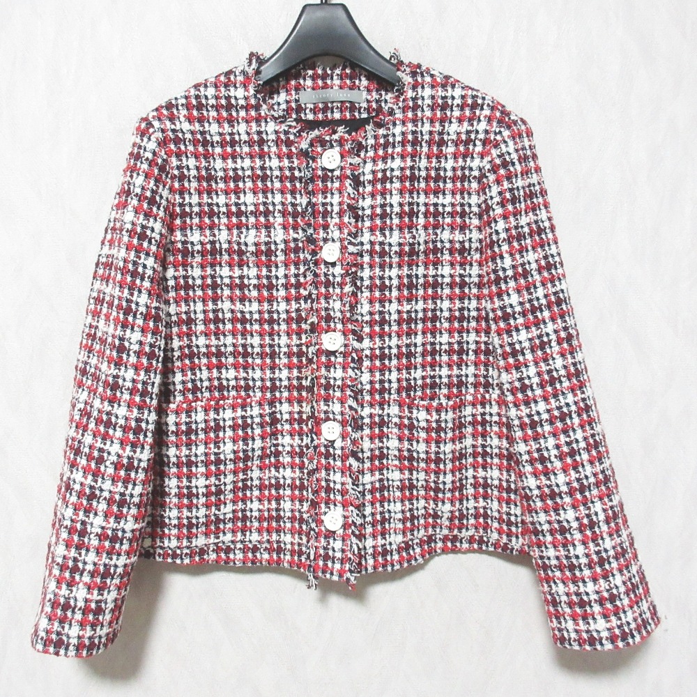 【中古】美品 24SS theory luxe セオリーリュクス GARNET TWEED ノーカラーツイードジャケット サイズ38 レッド レディース Luxs ブランド古着のリュクス|Luxs(ブランド古着のリュクス)