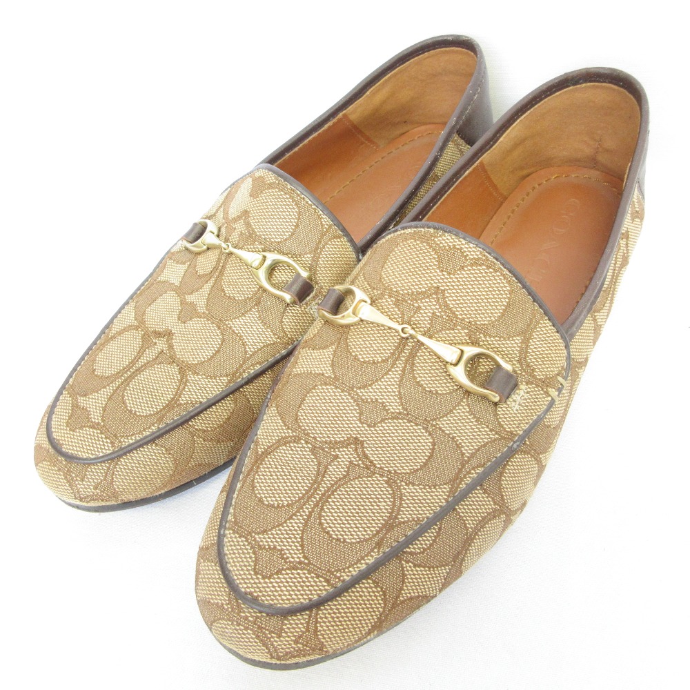 【中古】美品 COACH コーチ シグネチャー ジャガード ビット ローファー 6C 約23cm ベージュ レディース Luxs ブランド古着のリュクス｜Luxs（ブランド古着のリュクス）