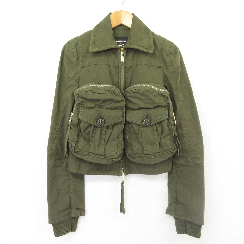 【中古】美品 DSQUARED2 ディースクエアード ユーティリティポケット クロップドミリタリージャケット S72AM0936 サイズ38 カーキ レディース Luxs ブランド古着のリュクス|Luxs(ブランド古着のリュクス)