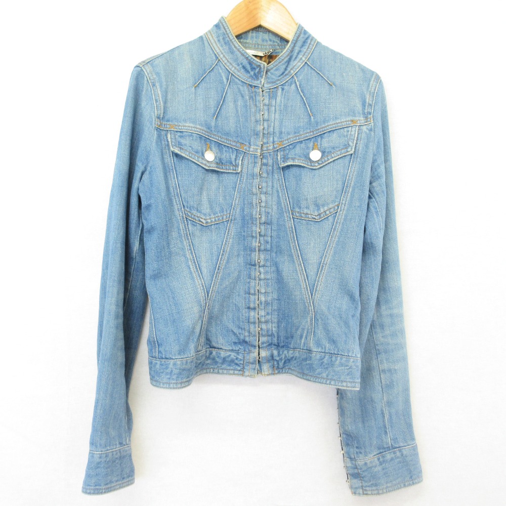 【中古】良品 DOLCE&GABBANA ドルチェアンドガッバーナ レオパードライナー デニムジャケット サイズ38 ブルー レディース Luxs ブランド古着のリュクス｜Luxs（ブランド古着のリュクス）
