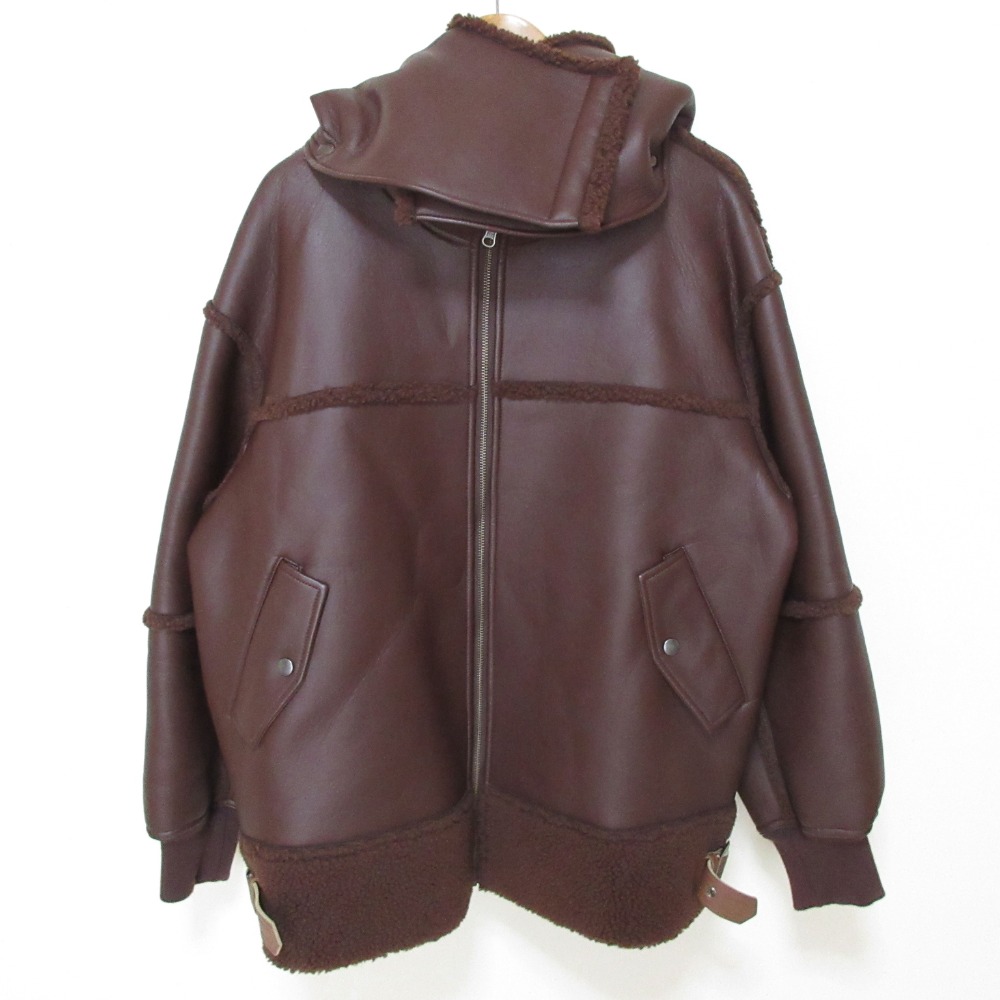 【中古】新品同様 6 ロク ユナイテッドアローズ FAKE LEATHER BOA ZIP BLOUSON ブルゾン B-3 エコレザー ジャケット サイズ38 ブラウン レディース Luxs ブランド古着のリュクス｜Luxs（ブランド古着のリュクス）