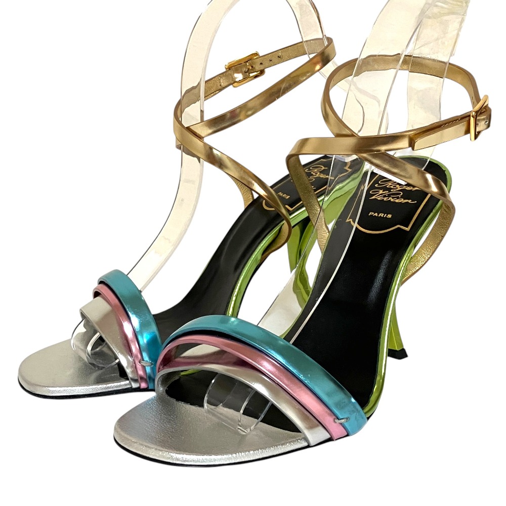 【中古】良品 Roger Vivier ロジェヴィヴィエ アンクルストラップ メタリック ハイヒール サンダル サイズ37.5 24.5cm相当 マルチカラー レディース Luxs ブランド古着のリュクス｜Luxs（ブランド古着のリュクス）