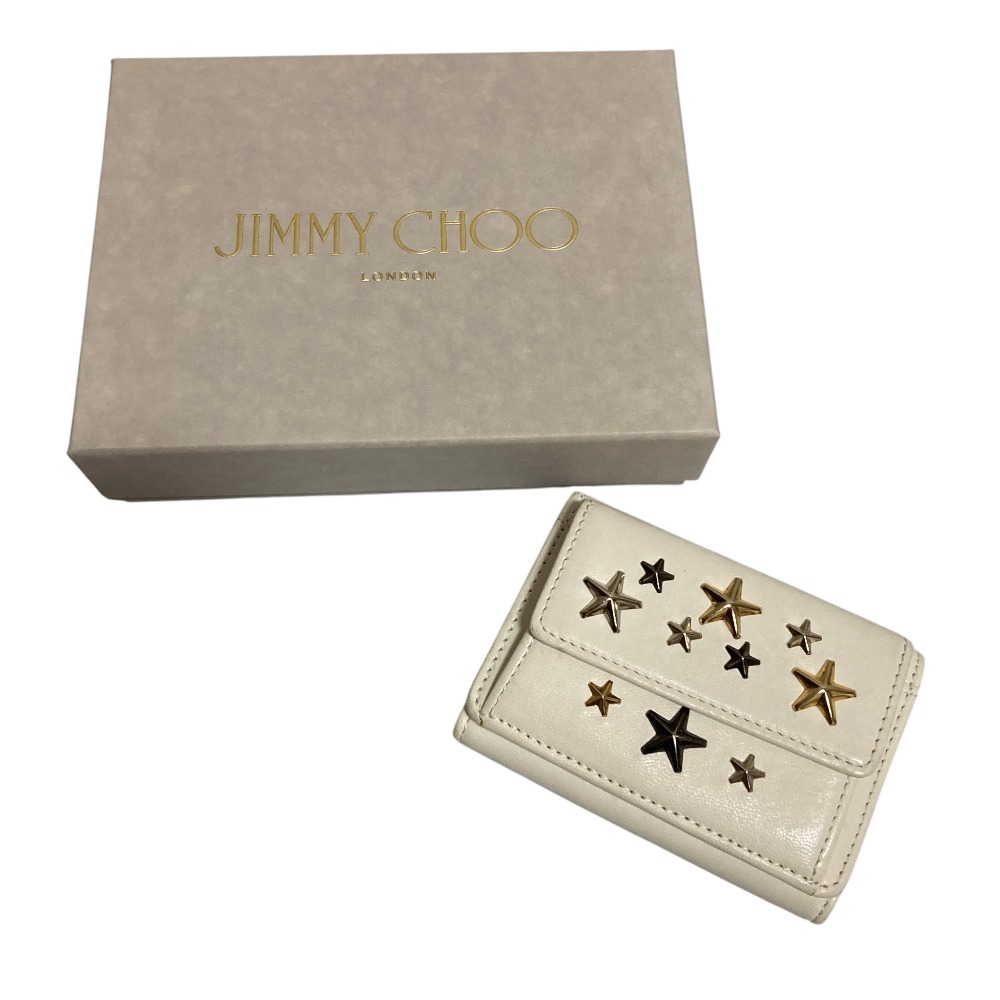 【中古】良品 JIMMY CHOO ジミーチュウ NEMO スタッズ コンパクトウォレット ホワイト レディース Luxs ブランド古着のリュクス｜Luxs（ブランド古着のリュクス）