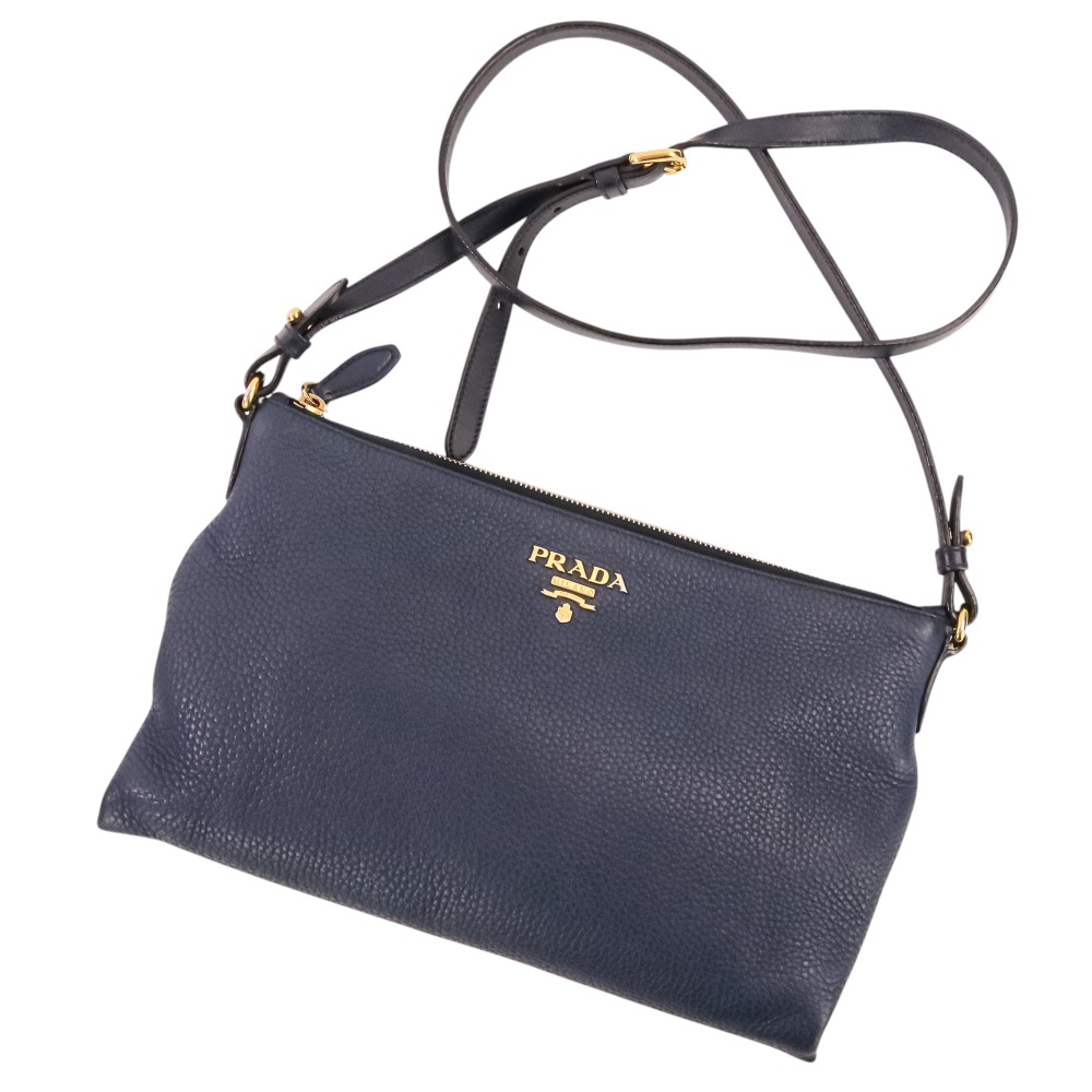 【中古】良品 PRADA プラダ VIT.DAINO レザー ショルダーバッグ ストライプショルダーストラップ付属 1BH050 ネイビー レディース Luxs ブランド古着のリュクス｜Luxs（ブランド古着のリュクス）