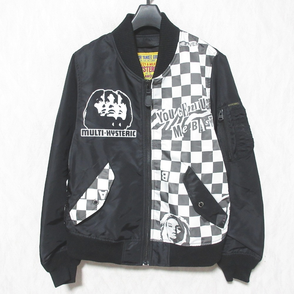 【中古】美品 ヒステリックグラマー MULTI HYSTERIC WOMAN スクラッチMA-1ジャケット ブルゾン 01243AB02 サイズM ブラック レディース Luxs ブランド古着のリュクス|Luxs(ブランド古着のリュクス)