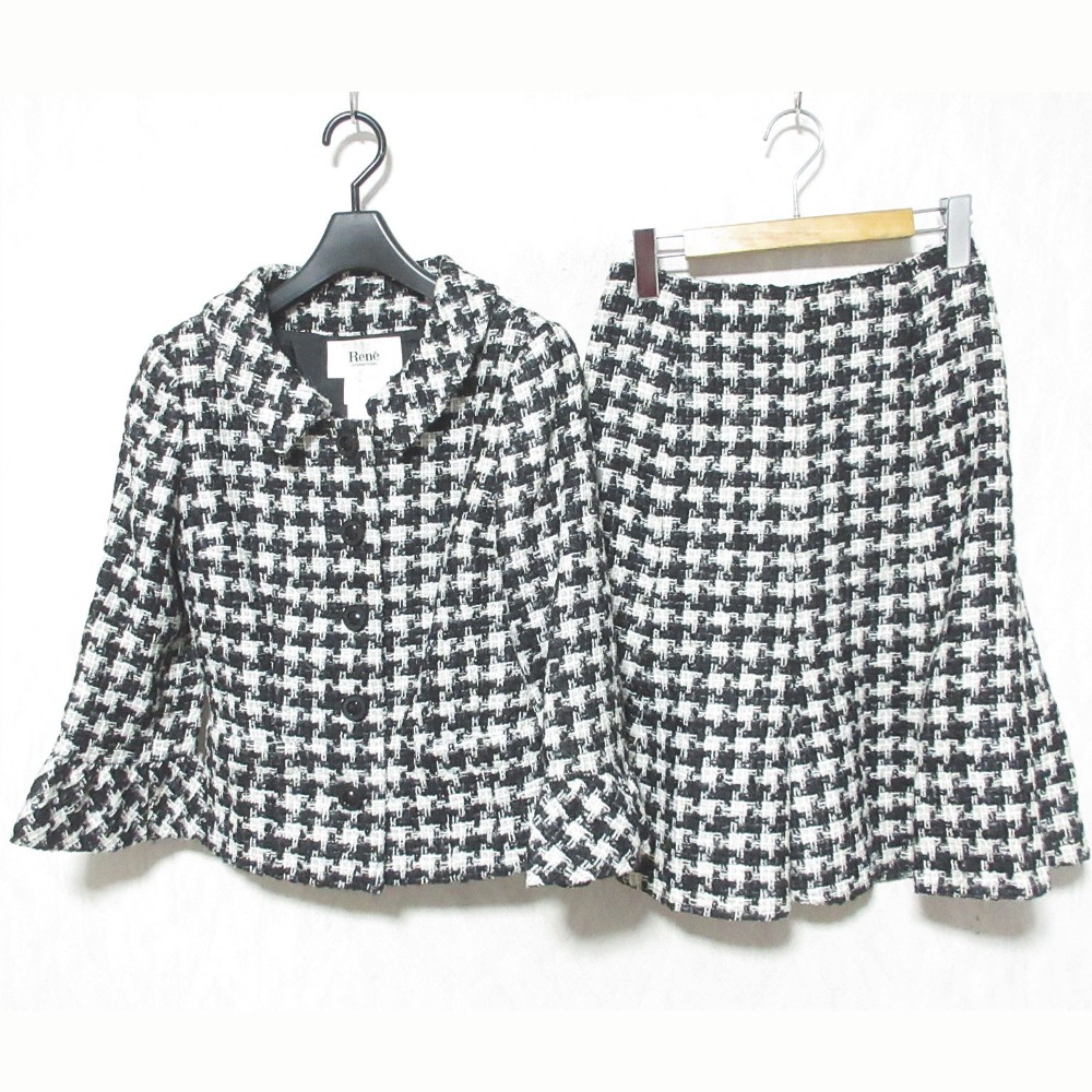 【中古】美品 Rene ルネ ツイード ジャケット スカート セットアップ 6743340/6744570 サイズ36 ホワイト ブラック レディース Luxs ブランド古着のリュクス｜Luxs（ブランド古着のリュクス）