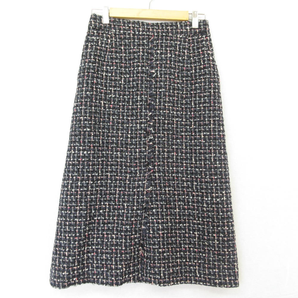 【中古】美品 24AW ANAYI アナイ ファンシーラメツイードスリット ロングスカート サイズ38 ネイビー レディース Luxs ブランド古着のリュクス｜Luxs（ブランド古着のリュクス）